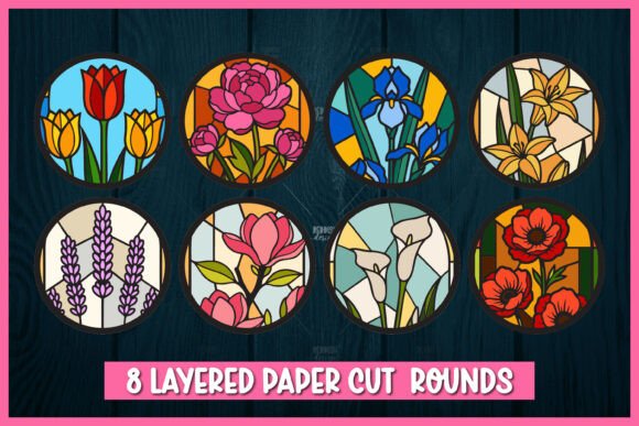 8 Layered Flowers Stained Glass SVG