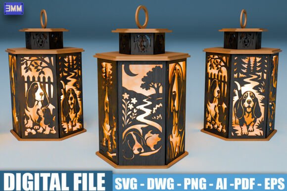 Basset Hound Lantern SVG for Laser Cutting