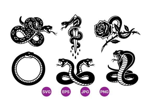 Black Snake Tattoo SVG Pack for Graphics and Illustrations