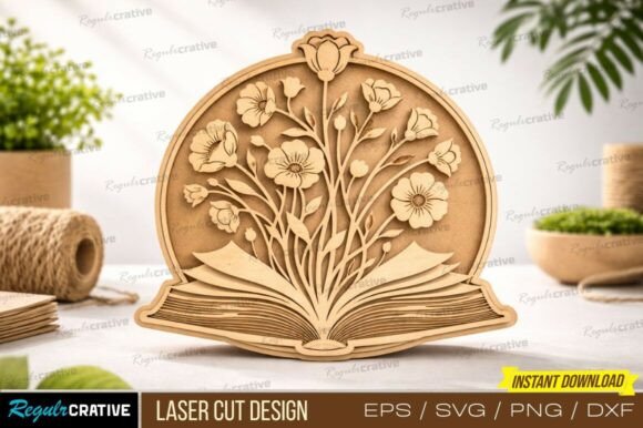 Book Flower Laser Cut File, Laser Cutting