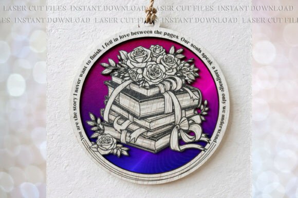 Book Stack Roses Suncatcher Svg Laser