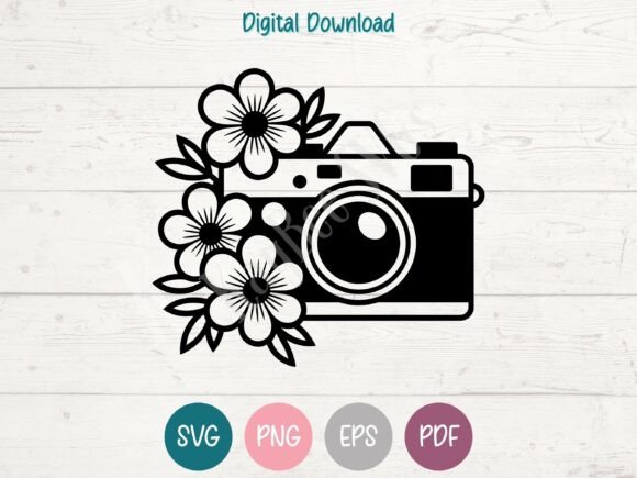 Camera with Flowers SVG Graphics for Crafts