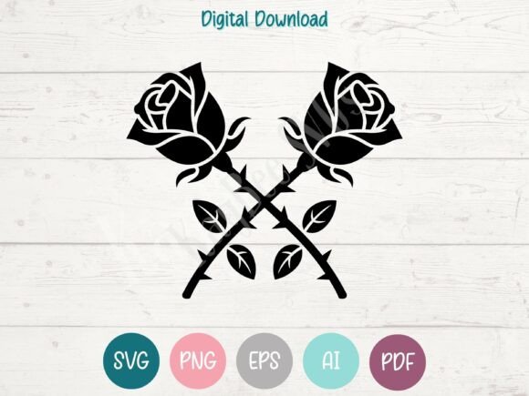 Crossed Roses SVG PNG EPS AI PDF: Graphics for Crafts