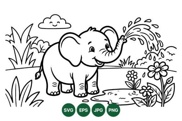 Cute Baby Elephant Coloring Svg