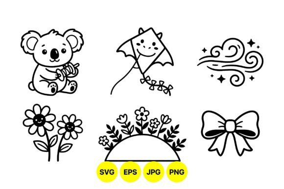 Cute Black Line Art Icons for Graphics and Illustrations