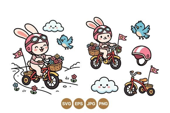 Cute Bunny Bike Riding Clipart Graphics