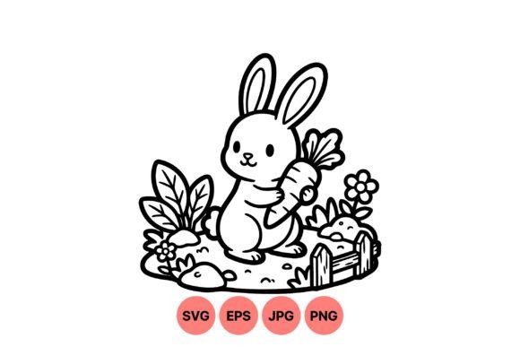 Cute Bunny Carrot Line Art Graphics for Local Business Branding