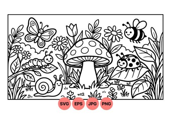 Cute Garden Bugs Coloring SVG for Graphics and Illustrations