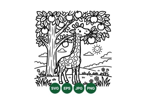 Cute Giraffe Apple Tree Clipart: Graphics for Playful Design