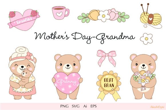 Cute Mother's Day Grandma Bear Clipart Graphics