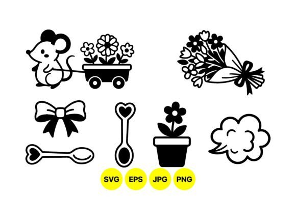 Cute Mouse Flower Clipart Set: Graphics & Illustrations