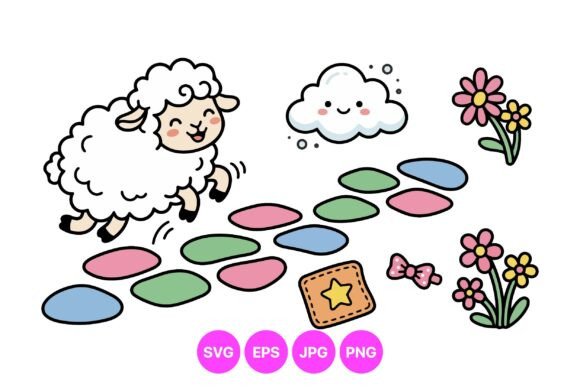 Cute Sheep Hopscotch Clipart