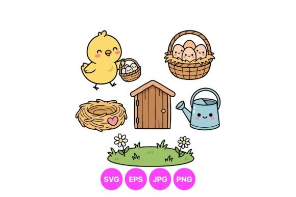 Cute Spring Chick Clipart Set: Graphics & Illustrations for Digital Sellers