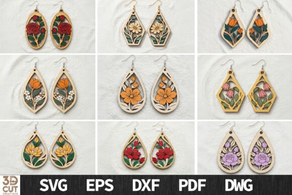 Floral Earrings SVG Bundle Laser Cut