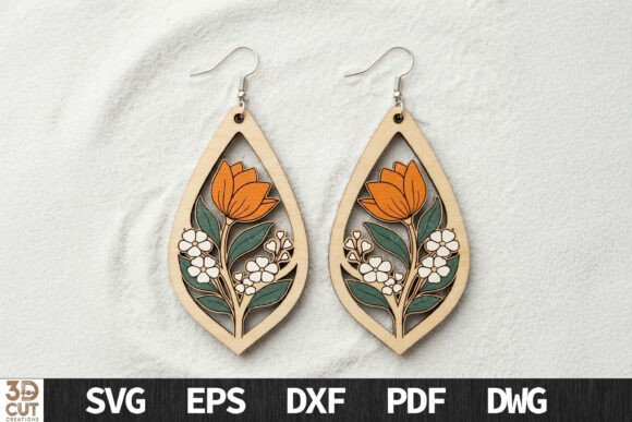 Floral Teardrop Earrings SVG for Laser Cutting