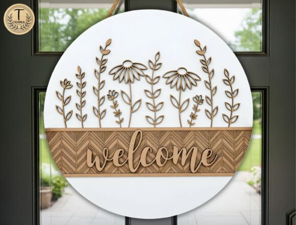 Floral Welcome Door Hanger Lasercut File