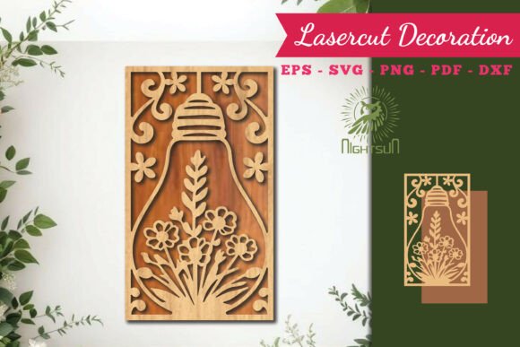 Flowers in Lamp Lasercut Wall Decor SVG
