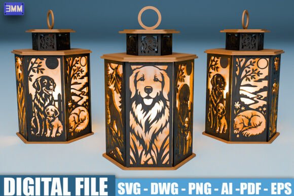 Golden Retriever Lantern SVG Bundle for Laser Cutting