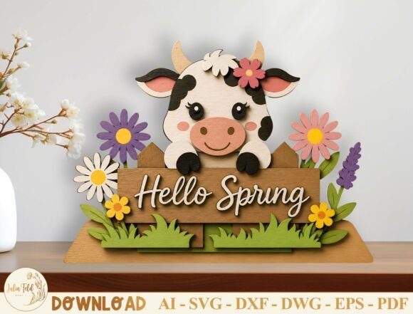 Hello Spring Cow Laser Cut File SVG