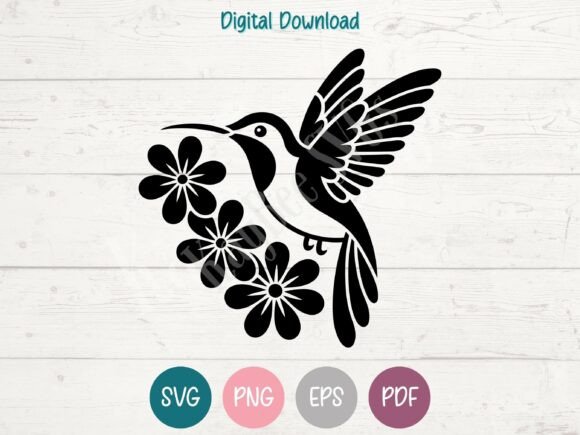 Hummingbird with Flowers SVG PNG EPS