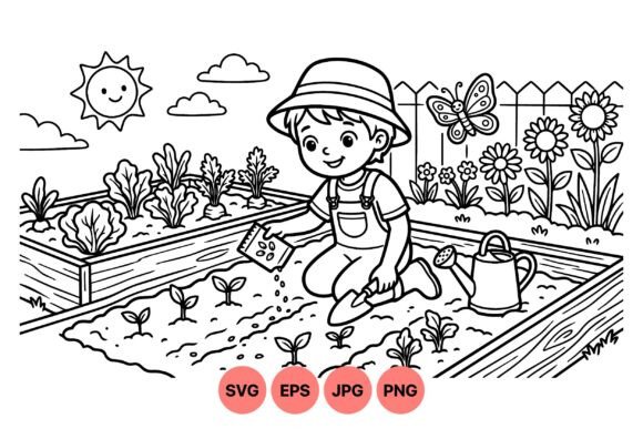 Kids Gardening Activity Clipart