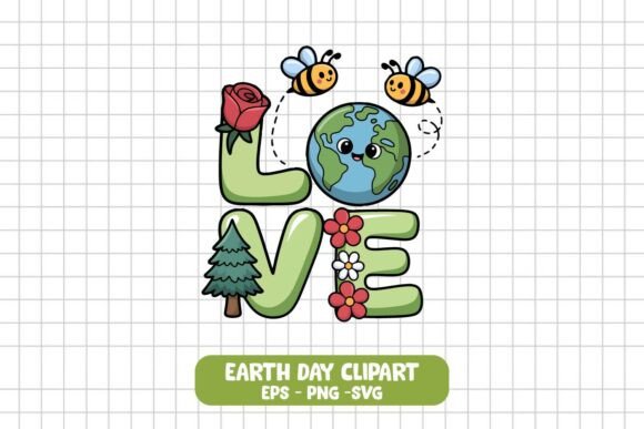 Love Earth Day Cute Planet with Bees Graphics