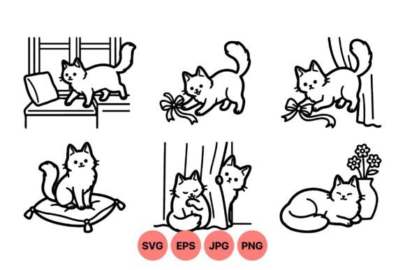 Playful Cat Line Art Clipart: Graphics for Local Business Branding