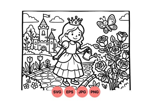 Princess Garden Watering Scene Graphics