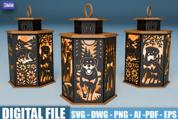 Rottweiler Dog Lantern SVG: Laser Cutting & Stands