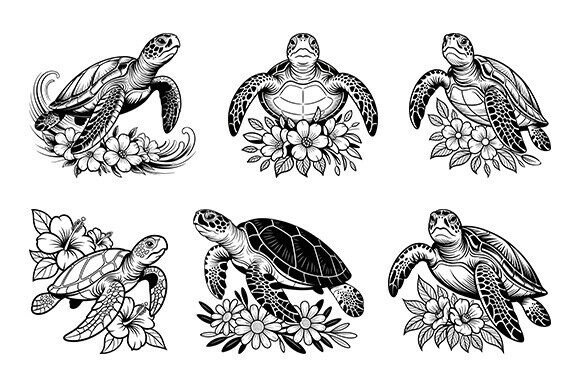 Sea Turtle With Flowers Svg Bundle: Graphics for Crafts