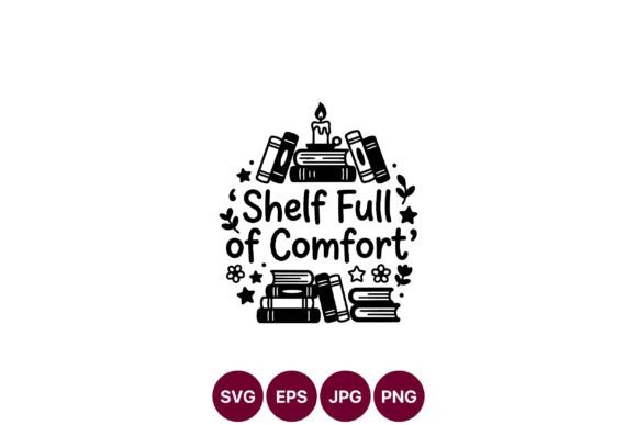 Shelf Full of Comfort Books Candle: Graphics and Illustrations for Cozy Design