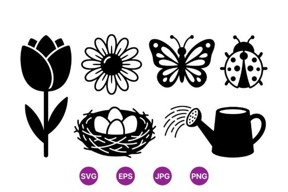 Spring Garden Silhouette SVG Set: Graphics for Editorial & Web Design