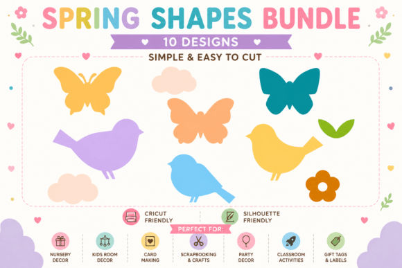 Spring Shapes SVG Bundle Bird Butterfly