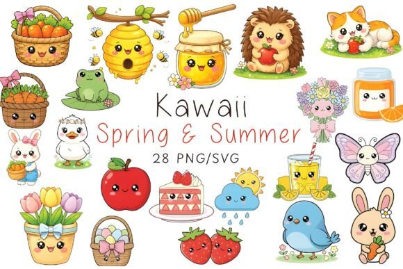 Spring Summer Kawaii Clipart Bundle: Graphics & Illustrations for Adorable Campaigns