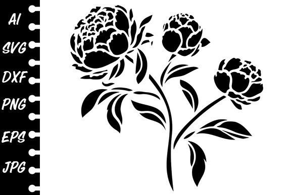 Stencil Peony Flowers
