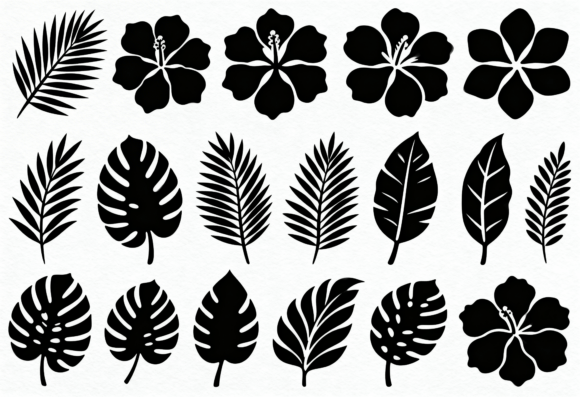 Tropical Leaves and Hibiscus Flowers: Graphics for Crafts
