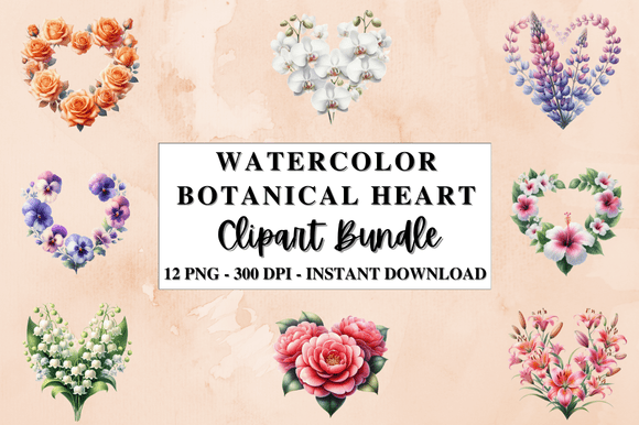 Watercolor Botanical Heart Clipart