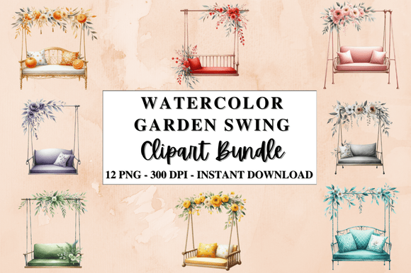 Watercolor Garden Swing Clipart Bundle