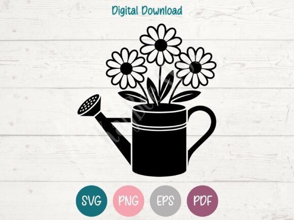 Watering Can with Flowers SVG PNG EPS