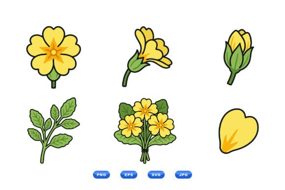 Yellow Primrose SVG Clipart Set for Graphics and Illustrations